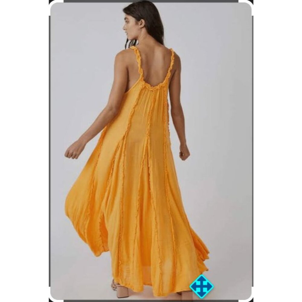 Free People Mckinley Ruffle Maxi Dress, Boho Chic Summer Staple, Banana Yellow S - Picture 4 of 10